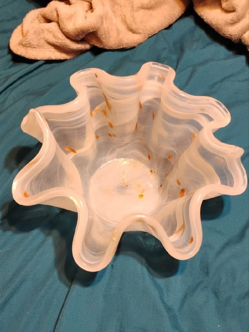 Classic White Swirled Glass Decorative Bowl -